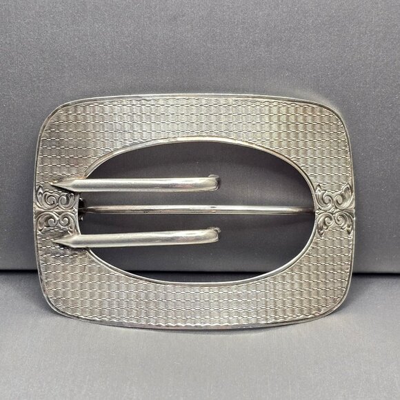 Laurence Foss #23 Art Deco Sterling Silver Buckle Brooch 2" Engine Turned 21.79g - Picture 1 of 9